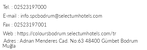 Selectum Colours Bodrum telefon numaralar, faks, e-mail, posta adresi ve iletiim bilgileri